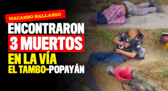 Hallaron a 3 hombres muertos en la vía a El Tambo, Cauca