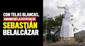 Monumento de Sebastián de Belalcázar amaneció con telas blancas