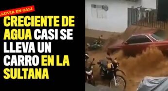 Corriente de agua casi se lleva un carro en La Sultana
