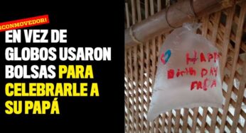 En vez de globos usaron bolsas para celebrarle a su papá
