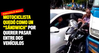 Motociclista quedó como un “sándwich” por querer pasar entre dos vehículos