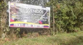 "Bienvenidos, este territorio fue recuperado": así se lee en el cartel firmado por las disidencias de las Farc que apareció en Jamundí